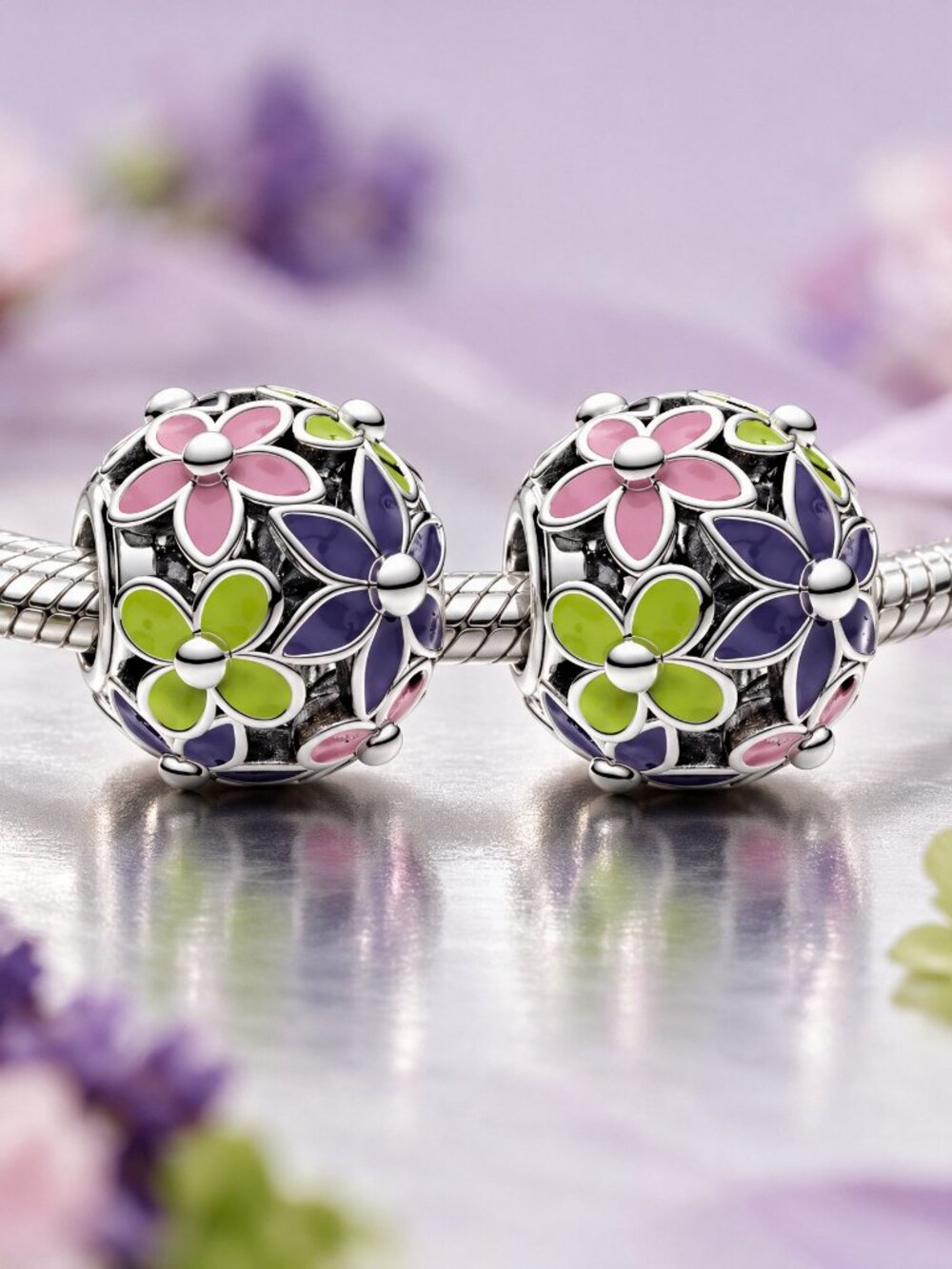 PAIR*** Floral Enamel Charms, Beads